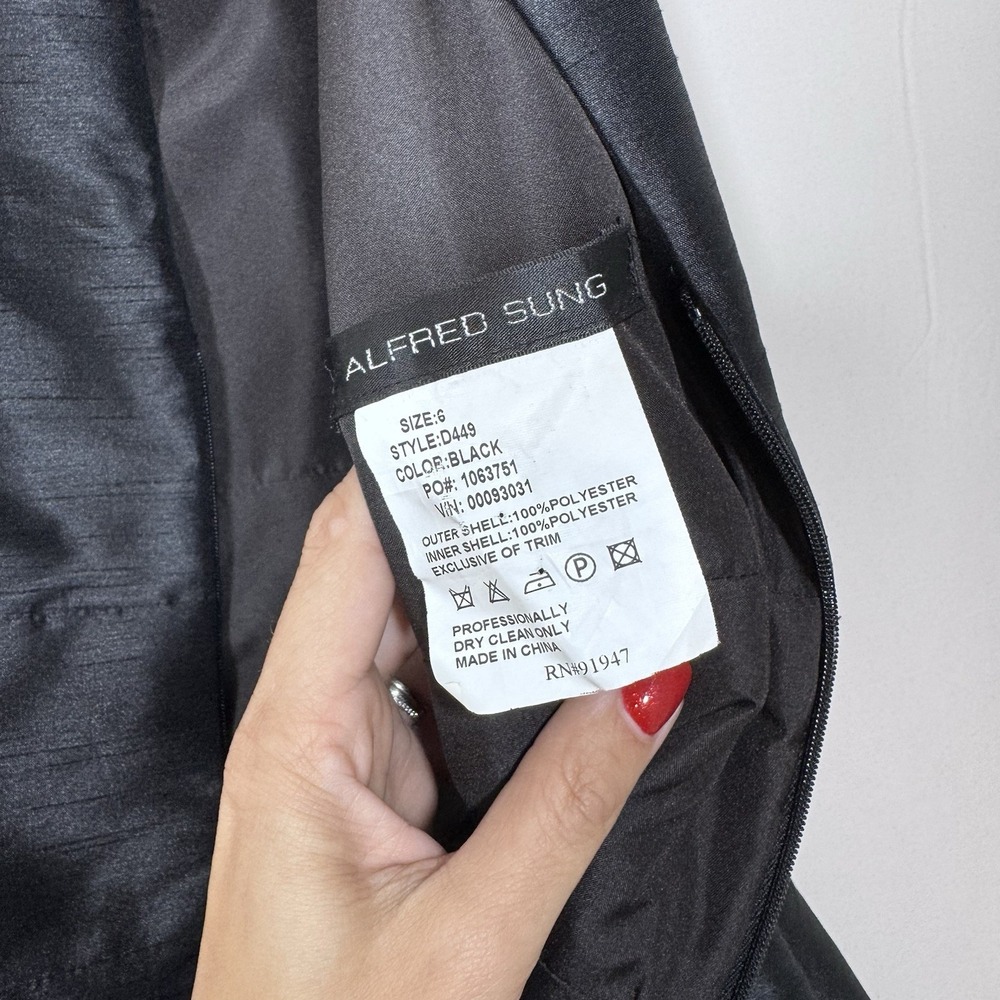 Alfred Sung D449 Size 6 Black A-Line Midi Cocktail Dress Bridesmaid Prom Formal - Picture 9 of 11